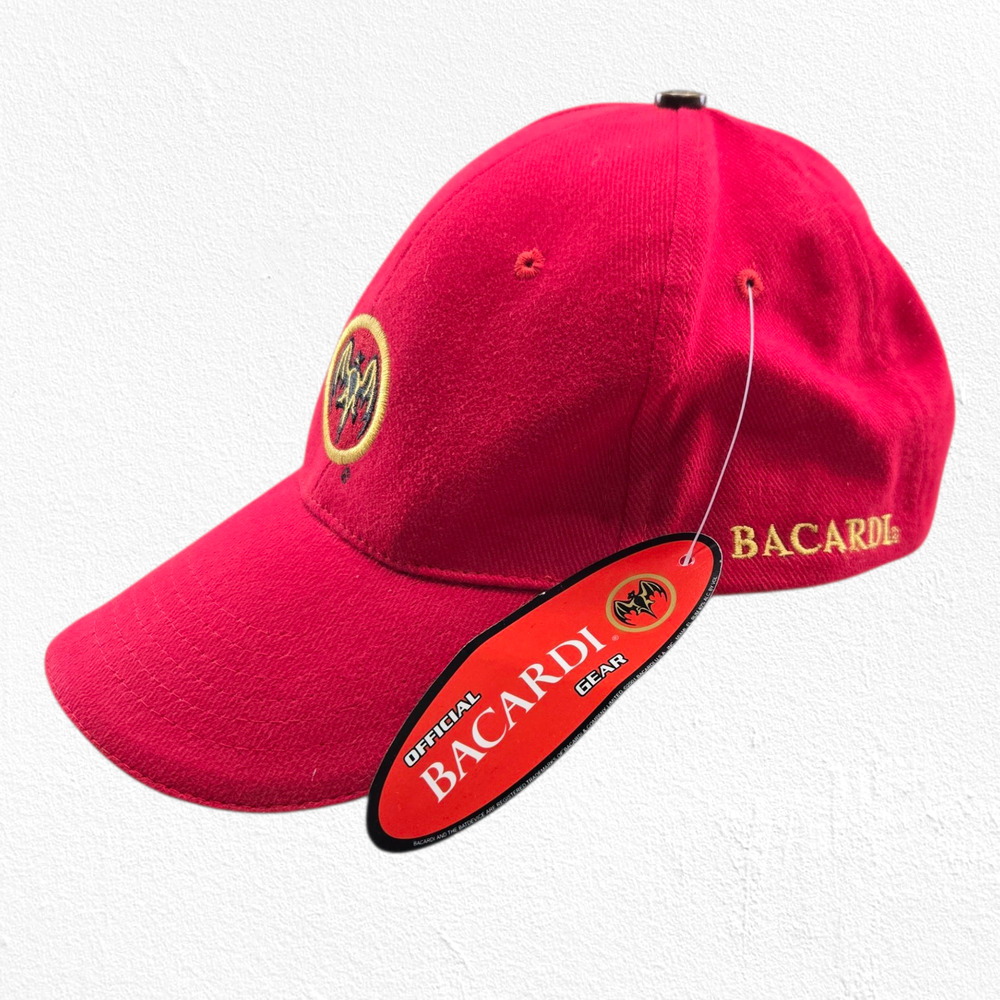 Bacardi Red Adjustable Embroidered Bat Logo Baseball Cap Hat NWT - Picture 2 of 9